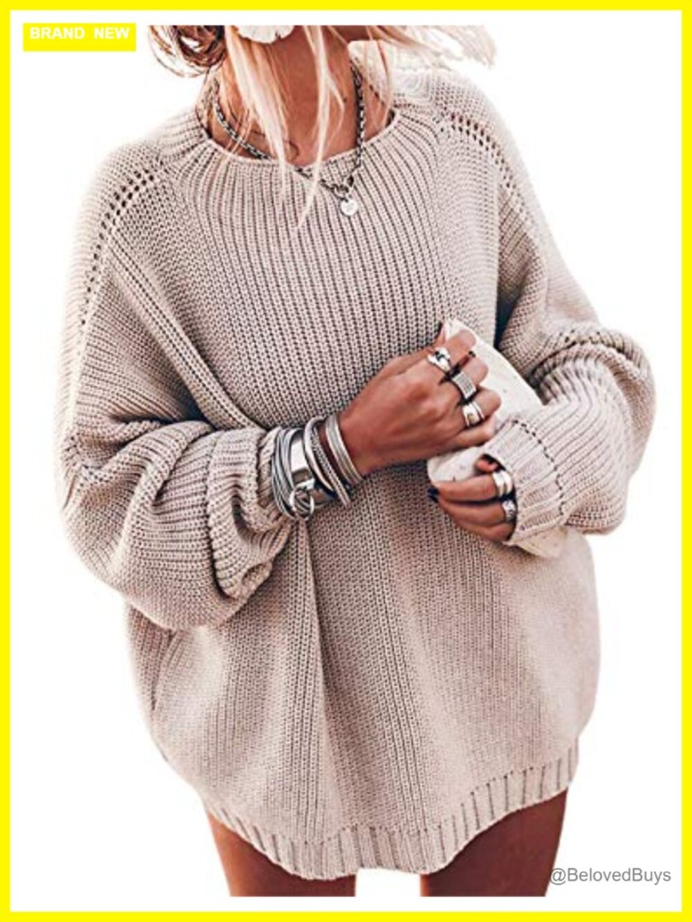 Ugerlov Oversized Chunky Knit Sweater Batwing Sleeve Mock Neck Pullover